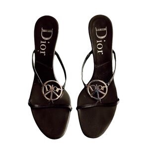 Dior Peace Logo Strappy Sandals in Black/Silver
